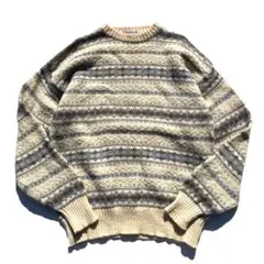 【80s】Scotland製 Glencraig ジャガード ウール ニット L