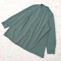 美品 アーヴェヴェa.v.v くすみグリーン ポリエステルノーカラーシャツ L