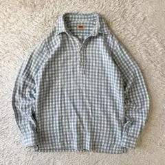 45rpm 美品 90s ギンガムチェックプルシャツ F 水色