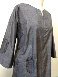 大島紬リメイク…✿…キーネックのロングチュニック