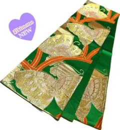 《1B104》＼初心者応援価格／ 袋帯 六通 ゴールド 緑 オレンジ 408cm