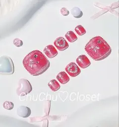 フットネイルチップ ちゅるん ピンク ギャル リボン 量産型
