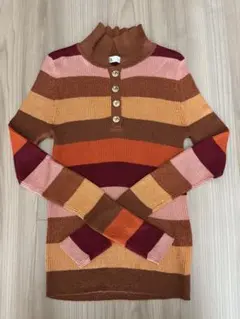 【美品】ZARA ザラ ラメ入り ボーダーニット ポロシャツ マルチカラー S