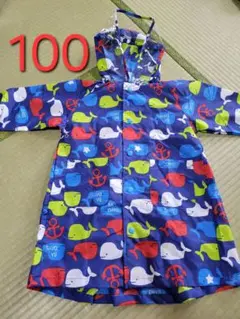 クジラ柄 フード付きレインコート 100