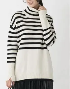 icbボーダータートルネック セーター羊毛95%カシミヤ5%