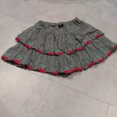 メゾピアノ　チェリー刺繍付きギンガムチェックスカート140