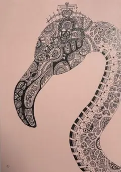 フラミンゴ　ペン画No.12