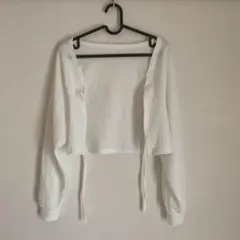 lace ladies ホワイト クロップドカーディガン 長袖　春夏