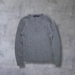 00s RALPH LAUREN SPORT Vネック ケーブル ニット 刺繍