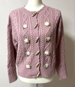 ピンクハウス　モヘア混カーディガン　赤ピンクチェック　美品 セール】 ロゴ刺繍入りニットカーディガン （カーディガン