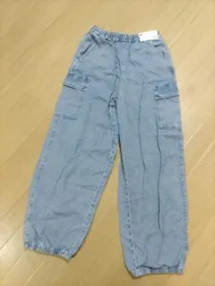 GU GIRLS ライトデニム カーゴバレルレッグパンツ L