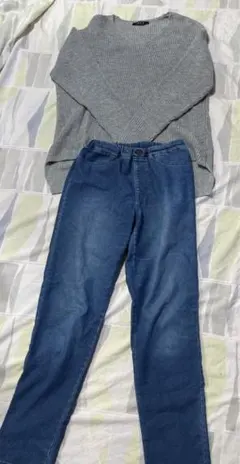 ラフコーデ　２点セット　グレー×ブルーストレッチデニム　洋服まとめ売り