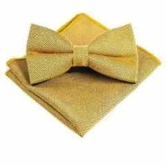 蝶ネクタイ　ポケットチーフ　2点セット　ゴールド　結婚式　ワンタッチ　格安　小物