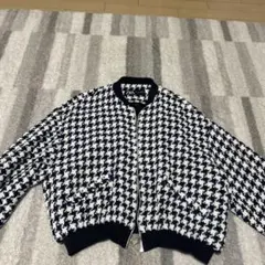 ネイビー ホワイト チェック ボンバージャケット