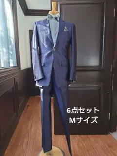 【希少カラー・一式揃い】Ｙ体Мネイビーパープル 市松柄タキシード｜チーフ付き