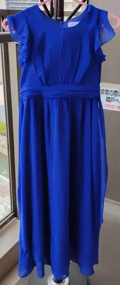フリルスリーブ マキシドレス 青 12歳用