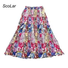 ScoLar スカラー 花柄クリンクル加工ロングスカート ギャザーのサムネイル