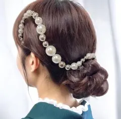 パールミックスランダムボールチェーン　シルバー　チェーン髪飾り　成人式