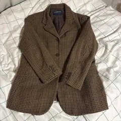 日本製 千鳥格子 テーラードジャケット ウール 古着 オーバーサイズ