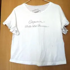 MAJESTIC LEGON　袖タックフリルロゴTシャツ　ホワイト　アイボリー