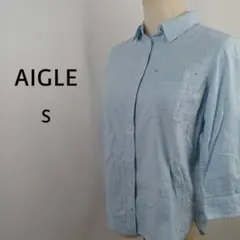 AIGLE　七分袖　カジュアルシャツ　S　ライトブルー　リネンブレンド