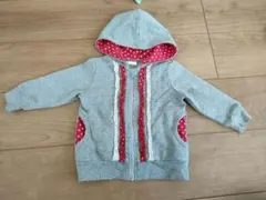 フード付きトレーナー 80cm グレー/赤水玉