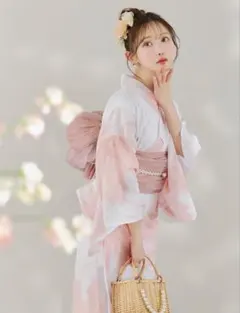 Jewels ピンクホワイトグラデーション浴衣　全オプション付き