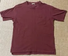 バーガンディ GU クルーネック Tシャツ ポケット付き