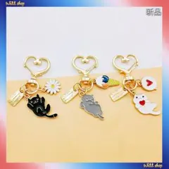 超人気新品★ネコちゃんセットA(黒&白&灰)★キーホルダー★バッグチャーム