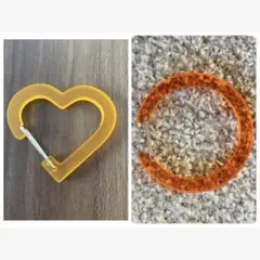 アクリル製カラビナ　大特価 ハート　黄色　イエロー　推し活 丸 2点セット