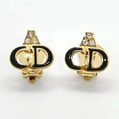 極美品✨希少 Dior CDロゴ イヤリング ラインストーン エナメル 黒×金