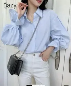 シーイン　ストライプシャツ　袖口フリル