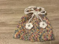 花の装飾付きカラフル巾着袋