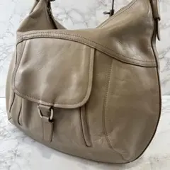 SAZABY サザビー 本革 レザー ラージサイズ ショルダーバッグ ベージュ