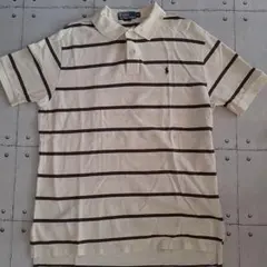 【Polo】アイボリー ブラウン ストライプ ポロシャツ●XL
