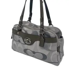 美品✨COACH コーチ　ミニボストンバッグ　シグネチャー　ターンロック　グレー