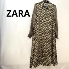 ZARA 幾何学模様 長袖シャツワンピース　六角