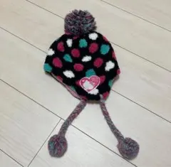 Hello Kitty ドット柄ニット帽子 ポンポン付き