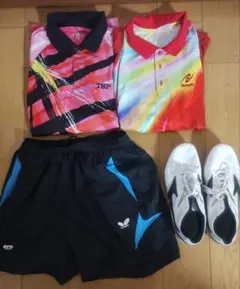 卓球ウェアセット シャツ2枚 パンツ シューズ 4点セット 大きめサイズ