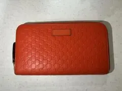 GUCCI マイクロGGシマ ラウンドジップ ロングウォレット 長財布　オレンジ