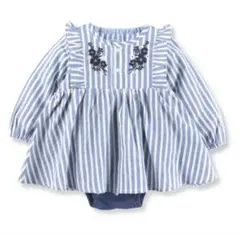 branshes ストライプ柄刺繍入り長袖カバーオール 子供服 キッズ