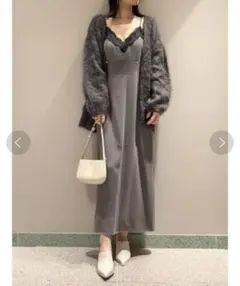 SNIDEL レーストリミングキャミワンピース ダークグレー 0サイズ