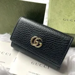極美品⭐︎GUCCI GGマーモント ブラック 本革 6連 キーケース 箱付き
