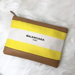 【良品】BALENCIAGA クラッチバッグ ネイビークリップ A4収納可能