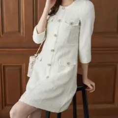 トッコクローゼット フェイクポケット付きツイードミニワンピース M