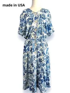 ヴィンテージ 80s USA製 花柄 前開き ロング ワンピース O71