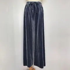 PARK GIRE細プリーツベロアワイドパンツ（M）イージー　ブルー系カジュアル