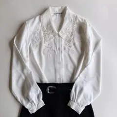 used レトロ 白 刺繍 ブラウス 古着 ヴィンテージ vintage