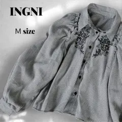 INGNI 千鳥格子柄 刺繍 ブラウスボリュームスリーブ長袖　レディース　フリルのサムネイル