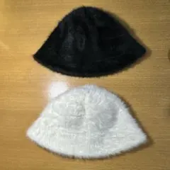 ファー バケットハット ホワイト ブラック